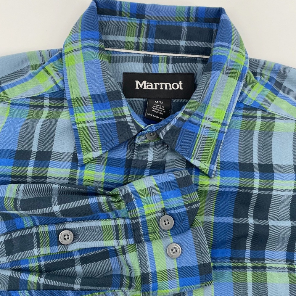 Marmot Men's Blue Green Plaid Flannel Shirt Long Sleeve Button Down Medium